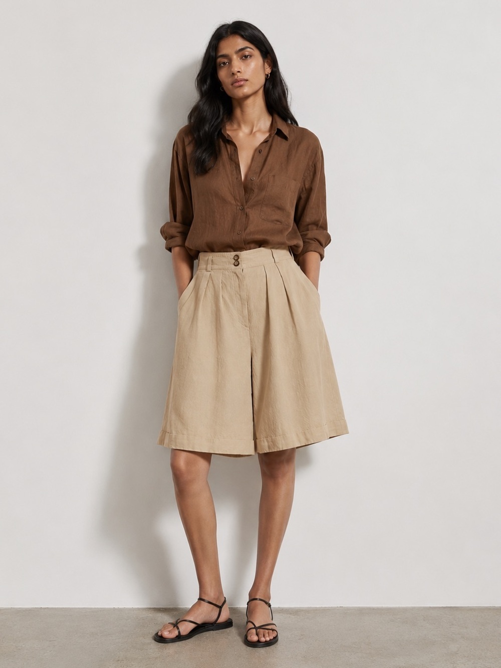 Vintage PORTARA Beige Pleated Culotte Shorts - Size XS / EU 36 / US 6